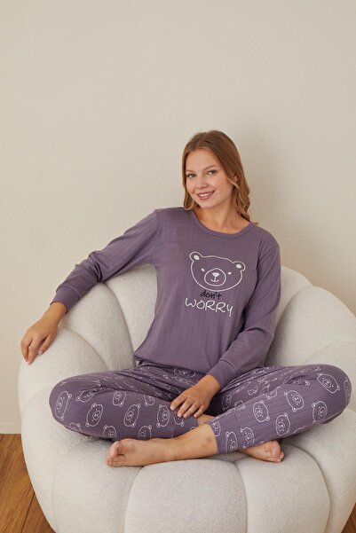 lindros Women's Cotton Button Collar Interlock Winter Pajama Set 05006 - 1 Piece