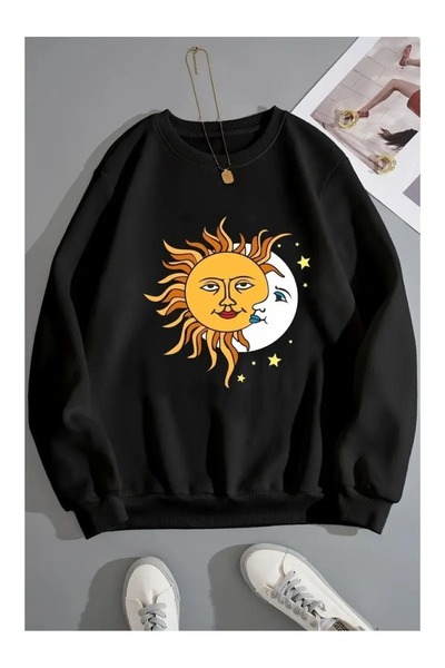 CLASİVA Special Design Printed Unisex Crew Neck Sun and Moon Printed Oversize...