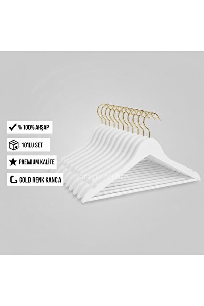 Faravis Atelier 10 Adet Ahşap Vernikli Askılık Elbise Gömlek Kıyafet Askısı C...