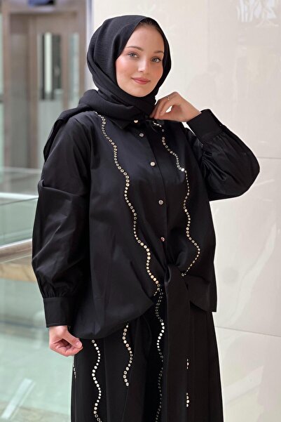 Ghisa Buttoned Front Shirt Skirt Set with Staple Detail