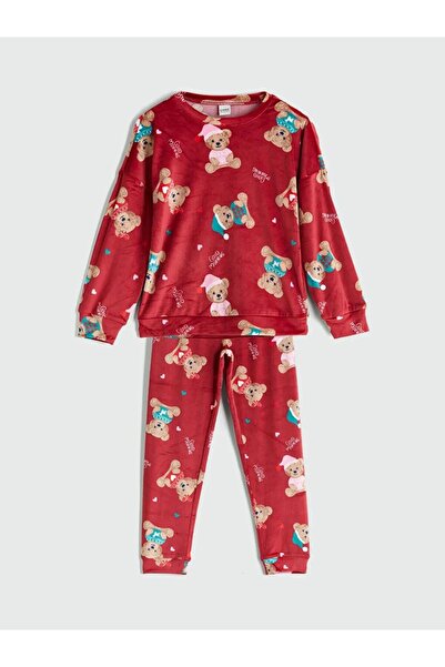 LC Waikiki Bisiklet Yaka Kadife Kız Çocuk Pijama Takımı (W5)