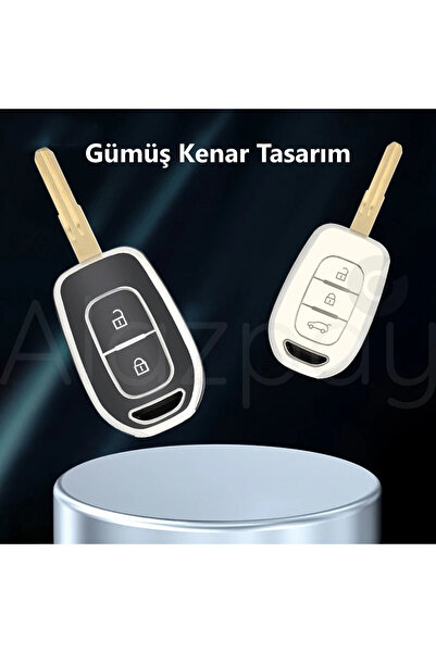 Alazpay Husă pentru chei din TPU pentru Renault Clio Megane Scenic Twingo Laguna Dacia Duster Dokker Logan (argintiu BYZ)