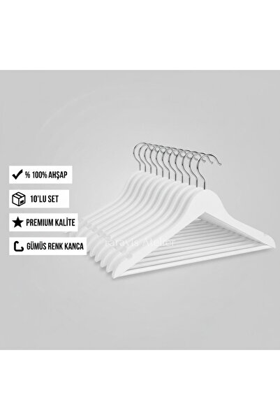 Faravis Atelier 10 Adet Ahşap Vernikli Askılık Elbise Gömlek Kıyafet Askısı Cilalı Premium Kalite