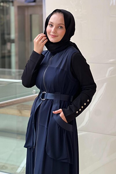 Nurcan Çetin Pocketed Belt Bag Belted Zippered Full-Length Vest