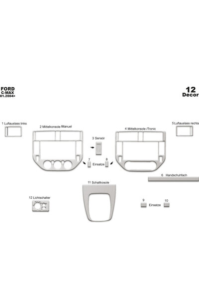 Marscockpitdesign غطاء كونسول فورد سي ماكس 2004-2010 12 قطعة (مكيف هواء رقمي)