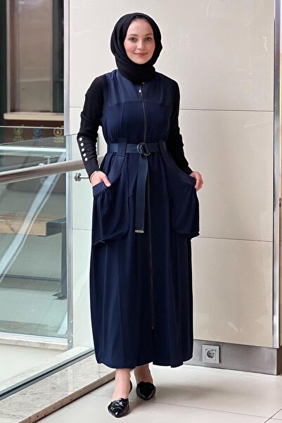 Nurcan Çetin Pocketed Belt Bag Belted Zippered Full-Length Vest