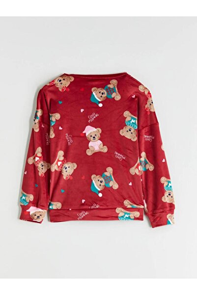 LC Waikiki Bisiklet Yaka Kadife Kız Çocuk Pijama Takımı (W5)