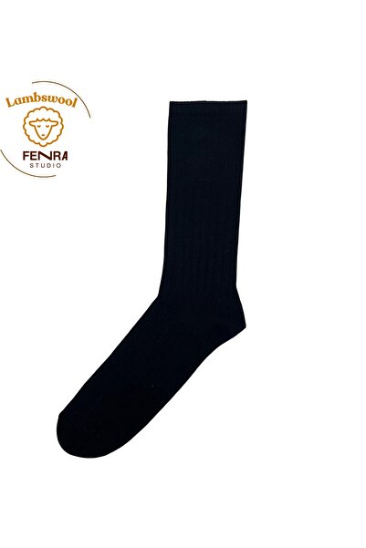 FENRA STUDIO Men's Winter Thermal Wool Warm Lambswool Black Derby Socks