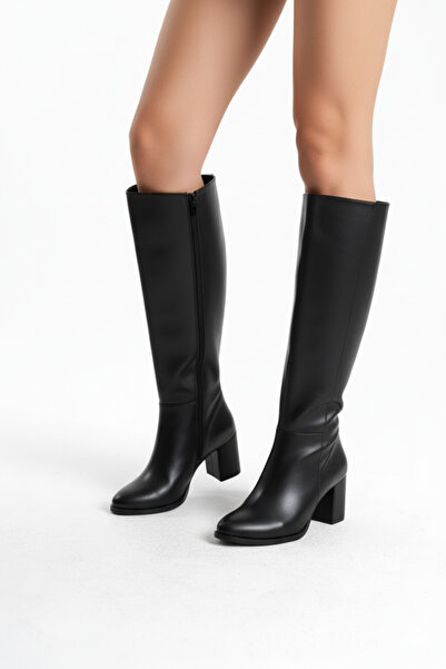 ljn lujinstore LUJİNSTORE Cizme lungi pentru femei, cu toc înalt, cu fermoar, piele