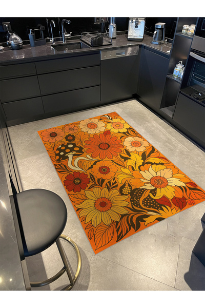 Rugs Modern Halı سجادة MOSSO ذات اللون البرتقالي بنمط الزهور الإبداعية وقاعدة...