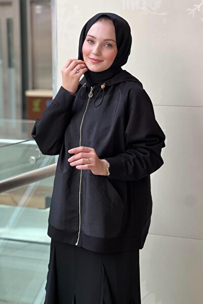 Ceremony Front Zippered Dubai Garnished Hooded Jacket