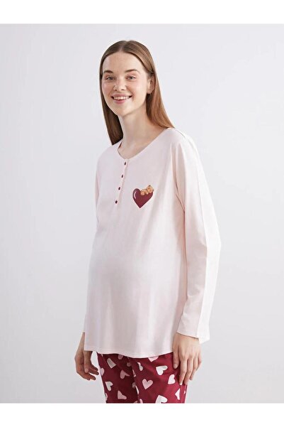 LC Waikiki Set de pijamale de maternitate cu imprimeu cu gât rotund (W5)