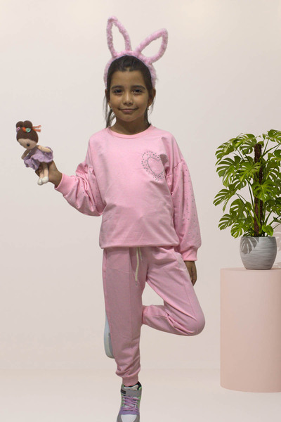 newhappylife Σετ αθλητικής φόρμας για κορίτσια με πέτρες & καρδιές & ελαστικό