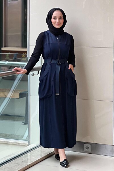 Nurcan Çetin Pocketed Belt Bag Belted Zippered Full-Length Vest