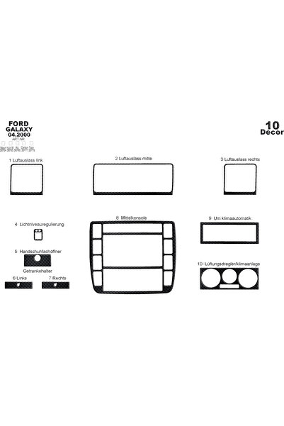 Marscockpitdesign غطاء كونسول فورد جالاكسي 2000 10 قطع