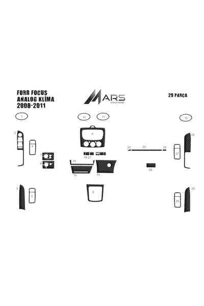 Marscockpitdesign غطاء كونسول فورد فوكس (تكييف هواء تناظري) 2008 29 قطعة