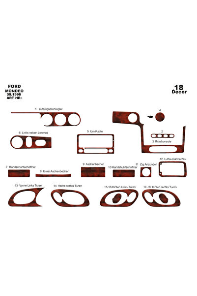 Marscockpitdesign غطاء ألومنيوم لسيارة فورد مونديو 1996-2000 18 قطعة