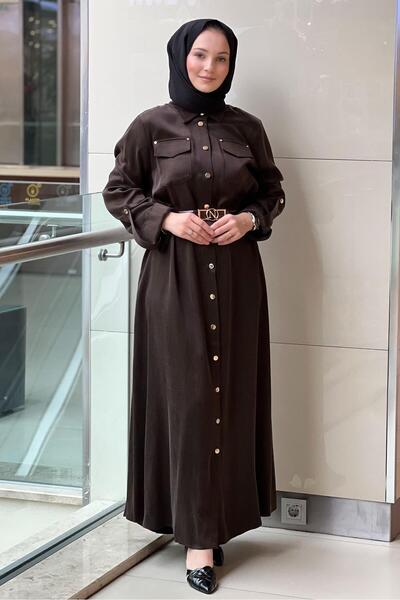 Nuss Cupra Dress with Sleeves and Front Snap Pockets