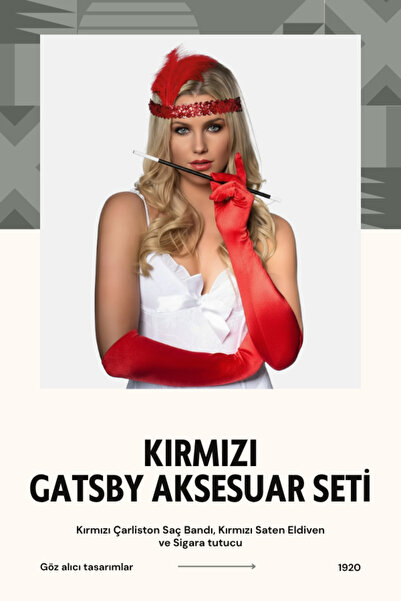 shop Set dodataka u stilu Crvenog Gatsbyja iz 1920-ih: crvena čarlestonska tr...