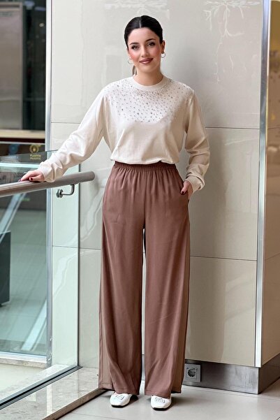 Ceremony Anjelik Elastic Waist Side Zipper Leather Trim Pants