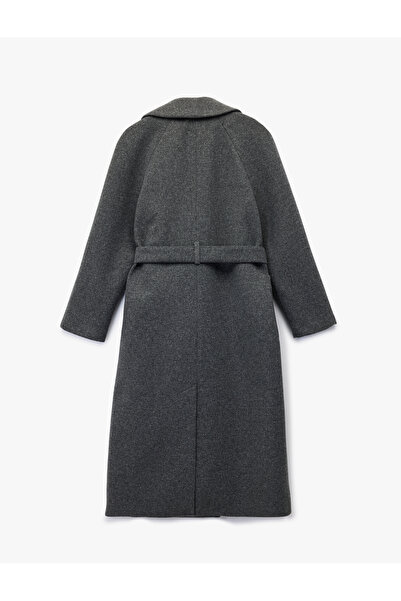 Koton Palton lung cu mâneci lungi, cu nasturi, cu curea, cu buzunare