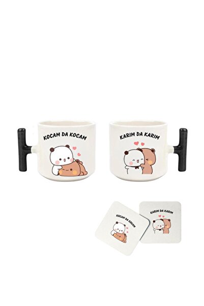 FenerciHediyelik طقم كوب بمقبض على شكل حرف T مطبوع عليه عبارة "KARIM DA KARIM...