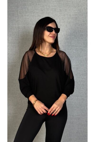 JANES Women's Shoulder Mesh Detail Fakir Sleeve Blouse