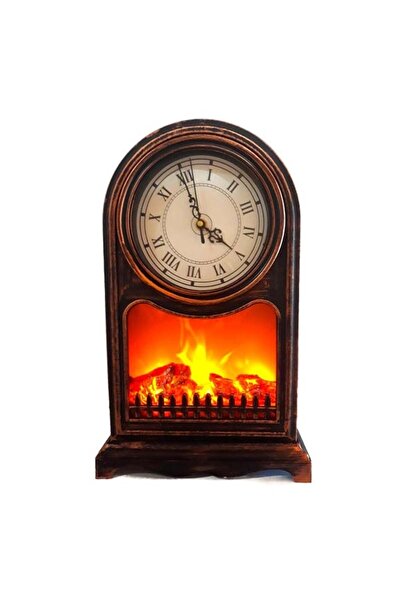 velve Veioza vintage in forma de semineu cu ceas Maro 40x25 cm, Maro