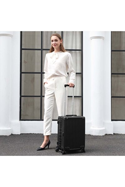 KERDOM Troler cabina avion, Cadru din aluminiu, carcasa tare PC ABS, 38l, 38x23x54cm, Negru