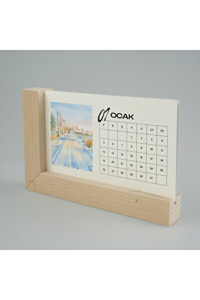 TAKVİM 2026 Yılı Masa Takvimi - Modern Ahşap Standlı (20x12)