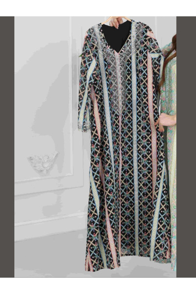 Nice Model Elegant Floral Print Maxi Dress Long Sleeve V-Neck Cotton Casual Summer Dress for Women Plus Size