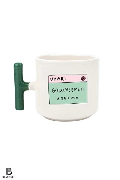 FenerciHediyelik Don't Forget the Smile Printed Green T Handle Mug