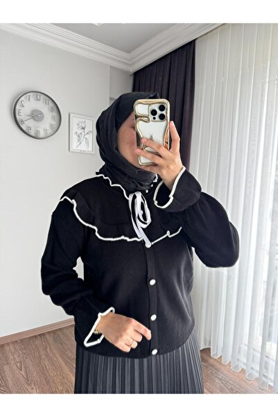 RFK Butik Women's Skirt Top with Bow Detail Pinterest Hijab Cardigan - Black