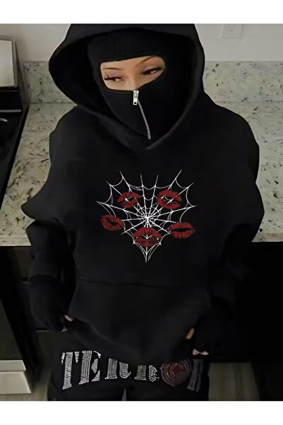 LAND MODA Kar Maskeli Ninja Unisex Sweatshirt Hırka 2iplik kalın polar