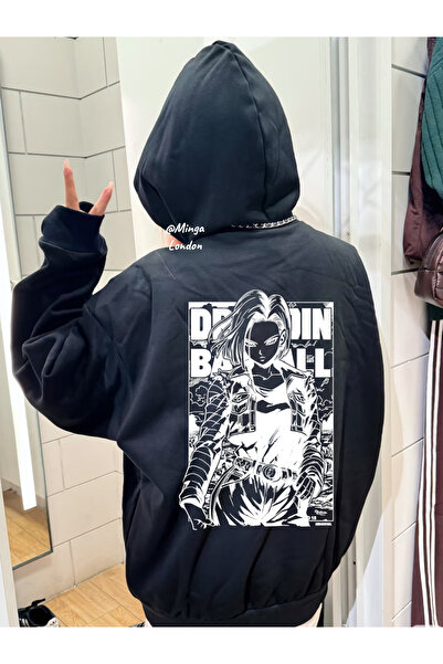 Minga London Hanorac negru cu imprimeu Dragon Ball -ghostella