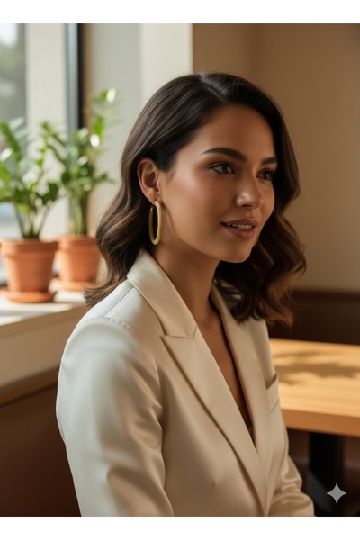 Tasarım Zemira Örgü Detaylı Altın Rengi Halka Küpe | Kalın J-Hoop Kadın Küpes...