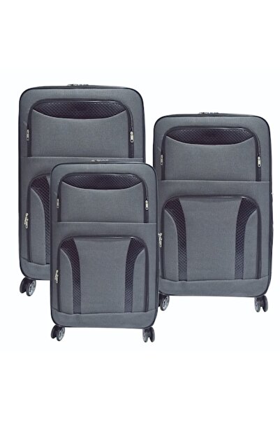 Naimeed Company Set 3 trolere voiaj, Naimeed D5584, 4 roti duble 360 grade, material textil, inchidere cifru, Gri