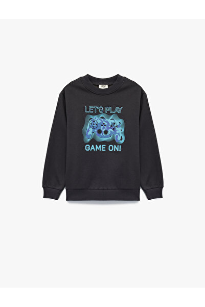 Koton Uzun Kollu Bisiklet Yaka Baskılı Pamuklu Sweatshirt