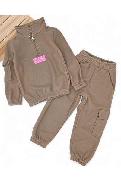 Egelite Girl's 2-3-4-5-6 Years Old Cargo Pocket Fleece Tracksuit Set / Winter Fleece Set
