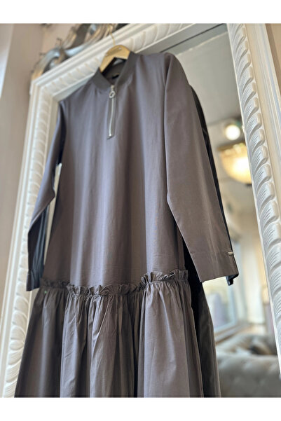 Invee Fermuar Detaylı Elbise - Füme