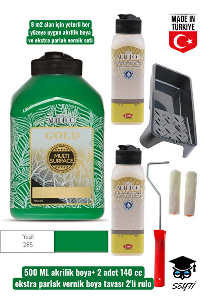 SEYFİKİRTASİYE 500 ml Multi Surface Akrilik boya 2 adet 140 ML parlak vernik ...