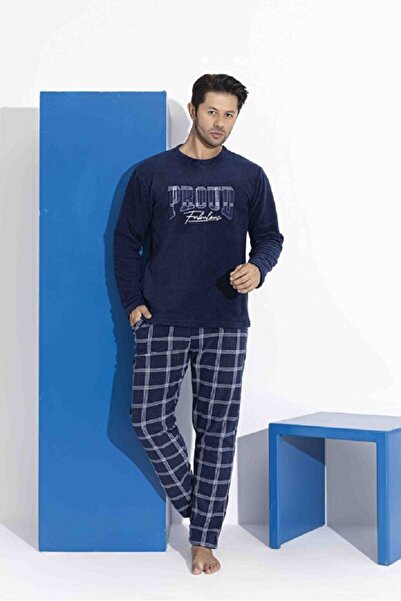 Tarık PROUD Nakışlı Kalın Polar Baba Oğul Kombin Pijama Takımı - Kışlık Ekose