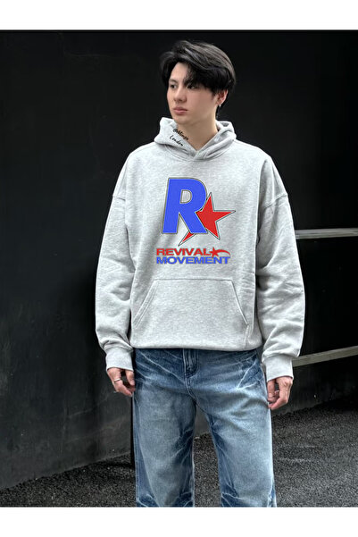 Minga London Hanorac gri cu imprimeu revival movement -ghostella