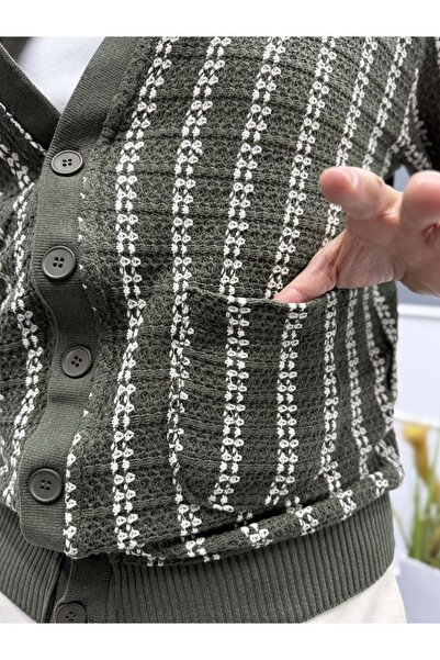 Avni Ceylan Patternline Knitwear Patterned Buttoned Cardigan