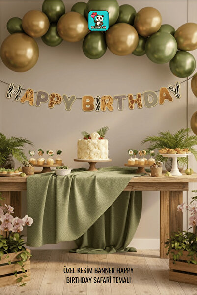 Bunloon Персонализирано банерче „Честит рожден ден“ с сафари мотив – 210 см т...