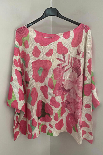 AYASOFYA OTANTIK Bluză pulover pentru femei, italiană, fucsia, cu sclipici, cu model de camuflaj, cu mâneci liliac, mercerizată