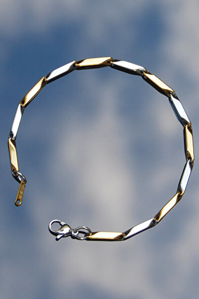 Rua Jewelry سوار فولاذي مقطوع بشكل مستطيل 3 مم لون ذهبي وفضي |   مقاوم للبهتا...