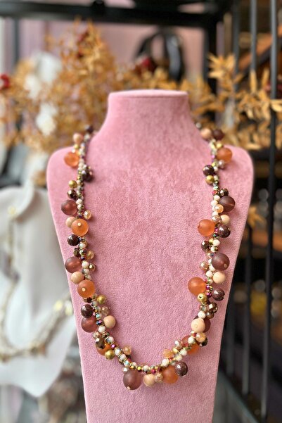Meva Takı ve Aksesuar Caramel-Bronze Sparkling Bead Necklace |   Mev'Armoni C...