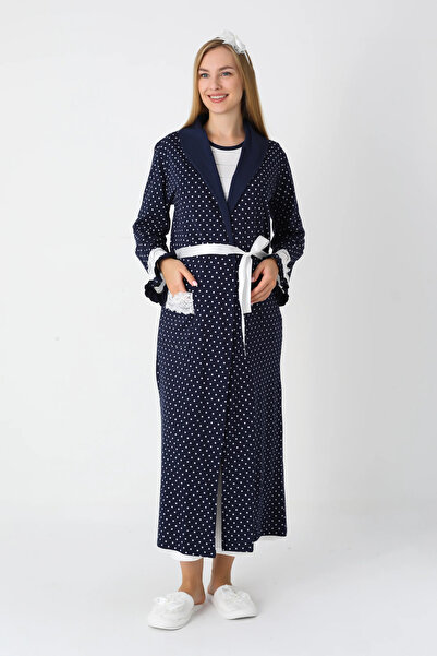 Lohussa Set de cămașă de noapte pentru femei, albastru bleumarin, cu guler șa...