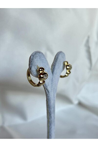 yeknova Xuping 14K Gold Rengi Oval Model Taş Detay Kararmaz Kadın Halka Küpe